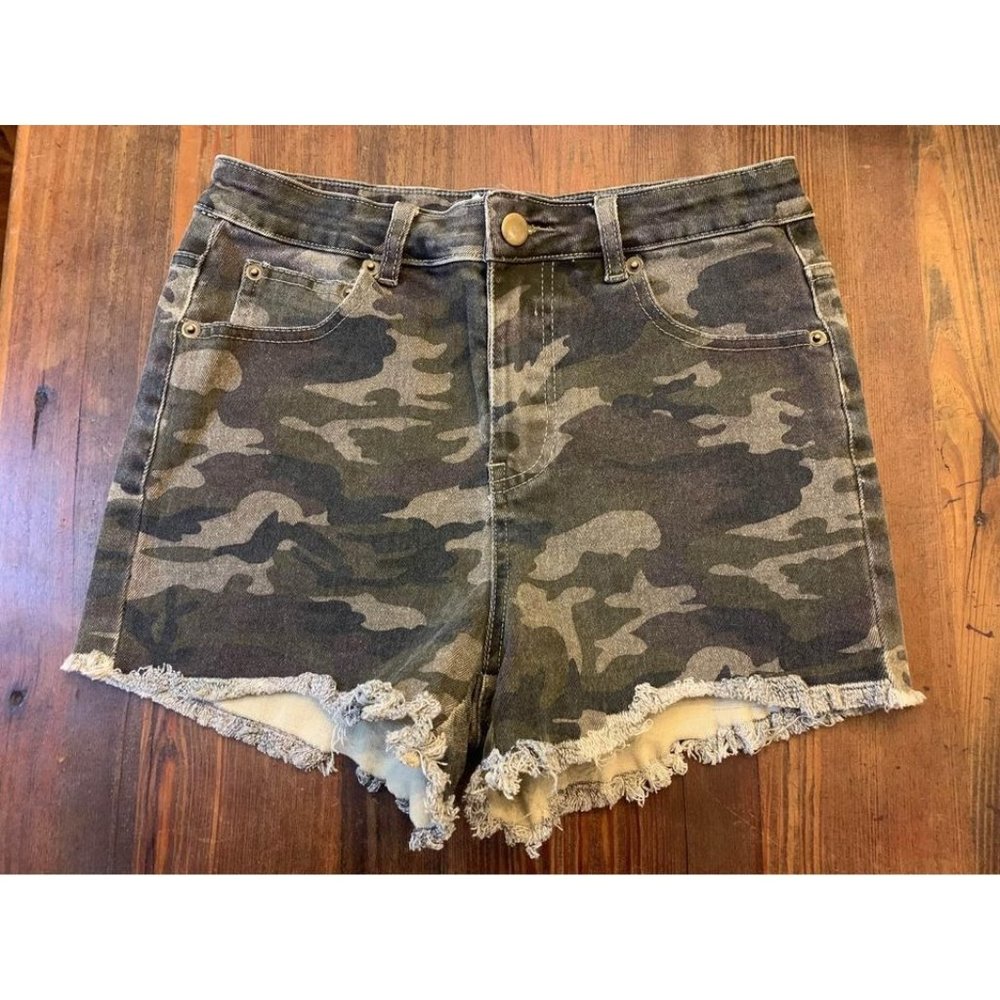 Ellison Denim Camouflage Factory Cutoff Shorts, Womans Small